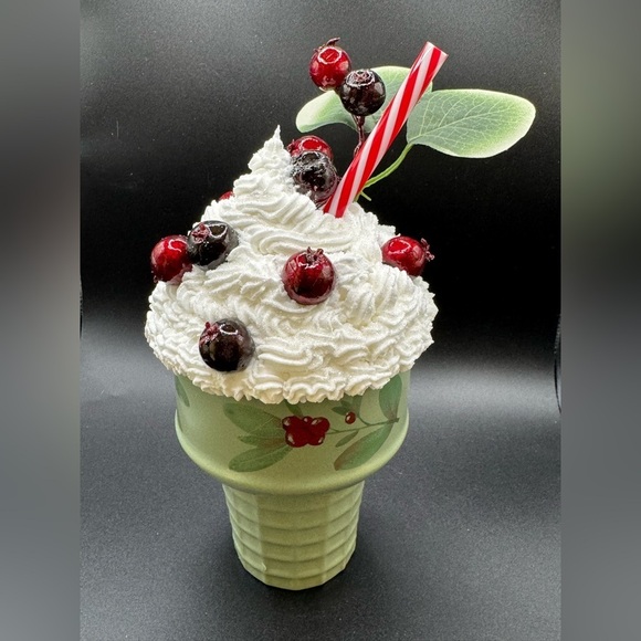 New OOAK Upcycled Faux Ceramic Green Ice Cream Cone - Picture 1 of 5